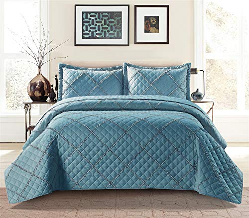 Quilted Bedspread Embossed Pattern Comforter Coverlet Bedding Set Bed Throw With 1 Pillow Sham
