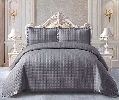 Quilted Bedspread Throw + Matching Pillow Shams for Bedroom Dacor Coverlets Embossed Quilt Bedding Set Bed Throw Embroidered