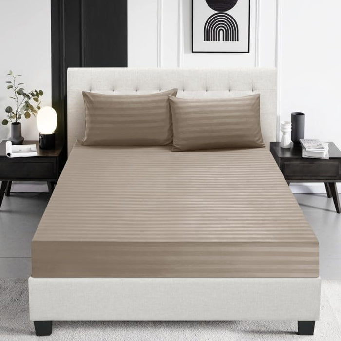 Satin Stripe Fitted Sheet Bed Sheet Brushed Microfiber 30 Cm Deep Fitted Sheet Elastic Edges Breathable Soft Machine Washable Fade Resistan