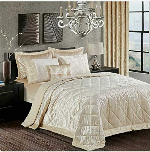Crushed Velvet Quilted Bedspread Comforter Set 3 Piece Super Soft Bed Throw Diamond with 2 Pillow Cases