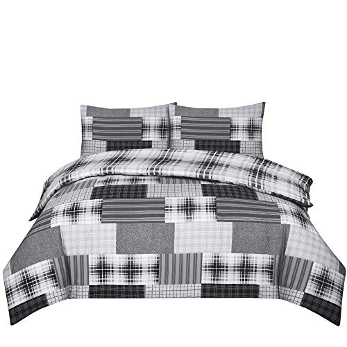 Floral Grey Duvet Cover Set 3 Pcs Polyester-Cotton Quilt Cover Bedding Set With Pillow Cases Easy Care Machine Washable Anti Allergic