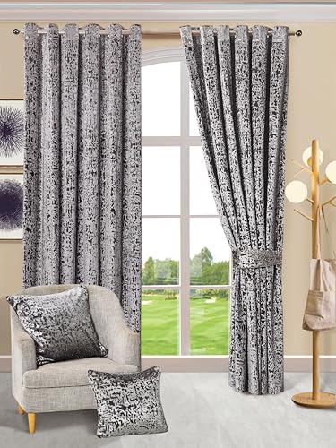 Velvet Curtains Luxury Eyelet Ring Top Plush Curtains for Living Room, Bed Room, Home & Office Window Pair Panel with 2 Tie Backs