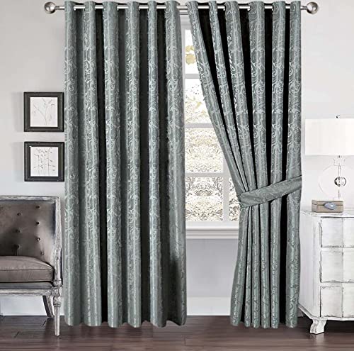 Cleo Curtains For Living Room Ring Top/Eyelet Paisley Jacquard Curtains & Drapes Fully Lined Modern Panels for Bedroom 2 Free Tie Backs