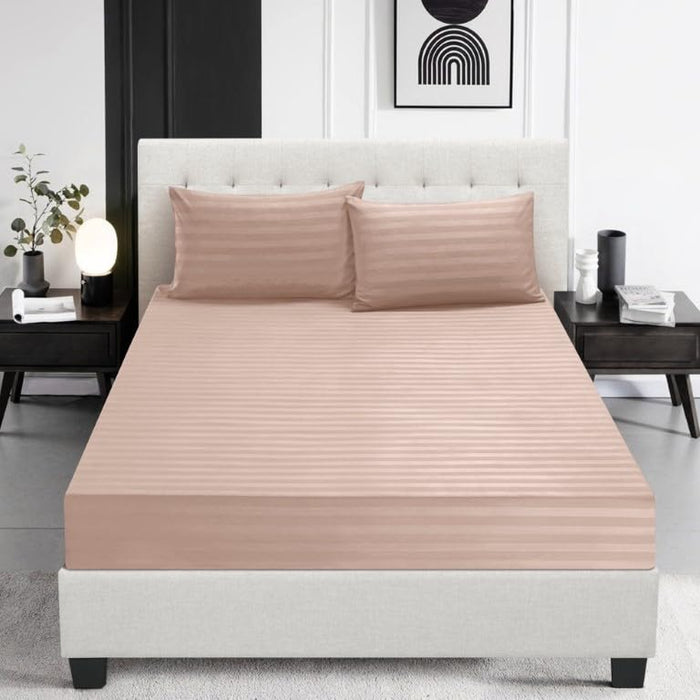 Satin Stripe Fitted Sheet Bed Sheet Brushed Microfiber 30 Cm Deep Fitted Sheet Elastic Edges Breathable Soft Machine Washable Fade Resistan