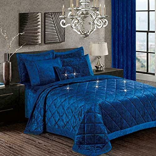 Crushed Velvet Quilted Bedspread Comforter Set 3 Piece Super Soft Bed Throw Diamond with 2 Pillow Cases