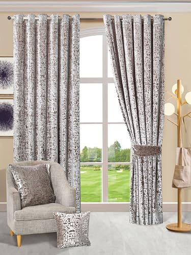 Velvet Curtains Luxury Eyelet Ring Top Plush Curtains for Living Room, Bed Room, Home & Office Window Pair Panel with 2 Tie Backs