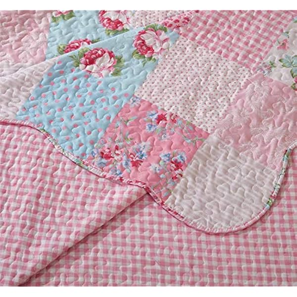 Quilted Patchwork Bedspread Bed Throw 3 Piece Bedding Set Includes Comforter 2 Pillow Shams