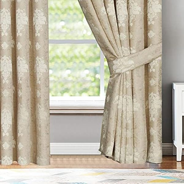 Curtains for Living Room Pencil Pleat Jacquard Curtains Fully Lined Modern Panels for Bedroom with 2 Free Tie Backs