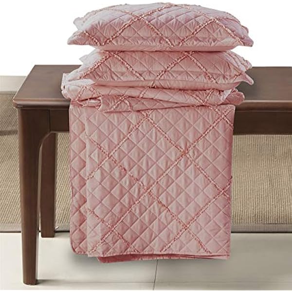 Quilted Bedspread Embossed Pattern Comforter Coverlet Bedding Set Bed Throw With 2 Pillow Shams