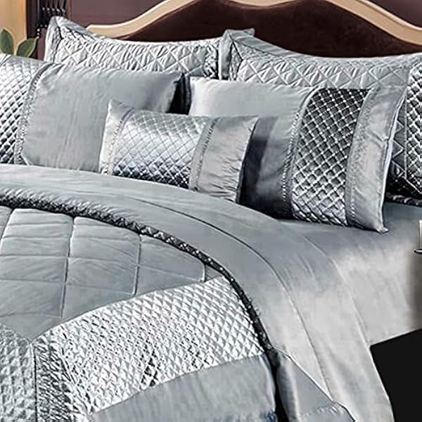 Luxury 3 Pcs Quilted Bedspread Bedding Set Comforter Bed Throw with Matching Pillow Shams Satin Sequence Design Easy Care