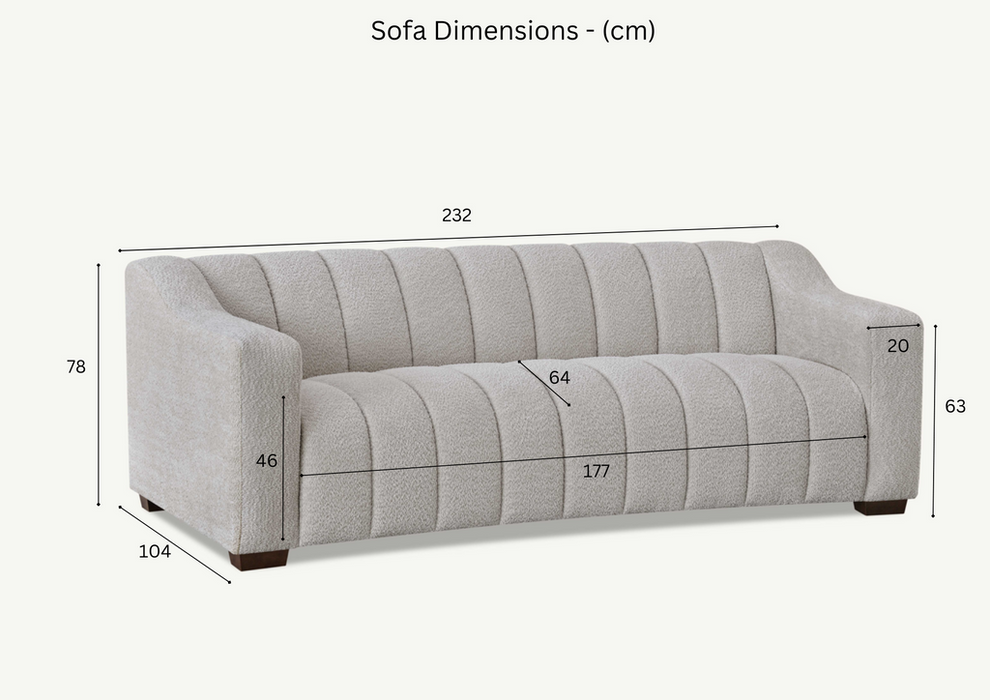 Aluxo Astoria 3 Seater Sofa In Oatmeal Boucle Fabric