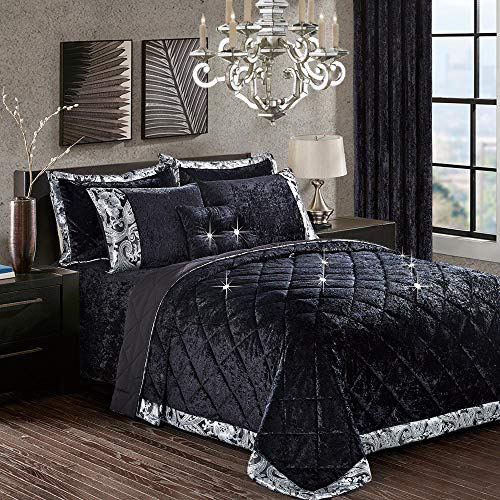 Crushed Velvet Quilted Bedspread Comforter Set 3 Piece Super Soft Bed Throw Diamond with 2 Pillow Cases