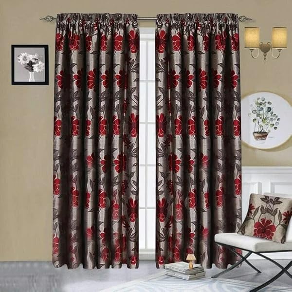Floral jacquard Fully Lined Pencil Pleat Pair Curtains with 2 Tie Backs Living Room Bedroom Window Modern Panels Curtains