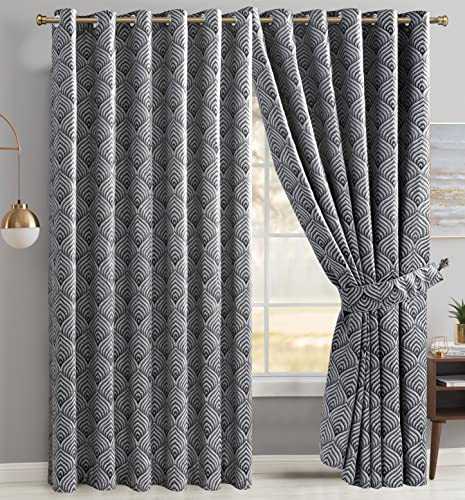 Curtains for Living Room Ring Top/Eyelet 3D Wave Jacquard Curtains Fully Lined Modern Panels for bedroom windows