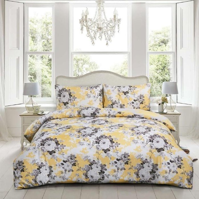 Floral Grey Duvet Cover Set 3 Pcs Polyester-Cotton Quilt Cover Bedding Set With Pillow Cases Easy Care Machine Washable Anti Allergic
