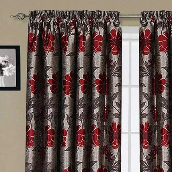 Floral jacquard Fully Lined Pencil Pleat Pair Curtains with 2 Tie Backs Living Room Bedroom Window Modern Panels Curtains