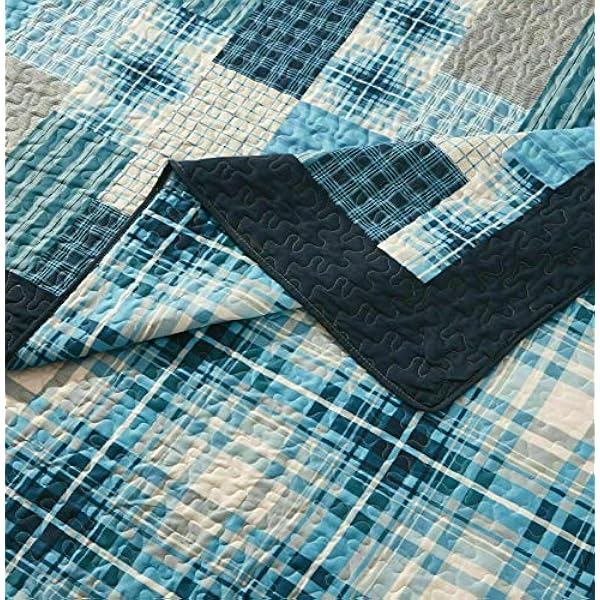 Quilted Patchwork Bedspread Bed Throw 3 Piece Embossed Coverlet with 2 Pillow Shams