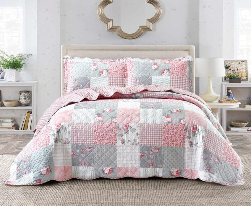 Luxury 3 Piece Quilted Printed Bedspread Set Throw Bedding Set Includes Soft Bed Throw Comforter with 2 Pillow Shams Embroidered Machine Wash