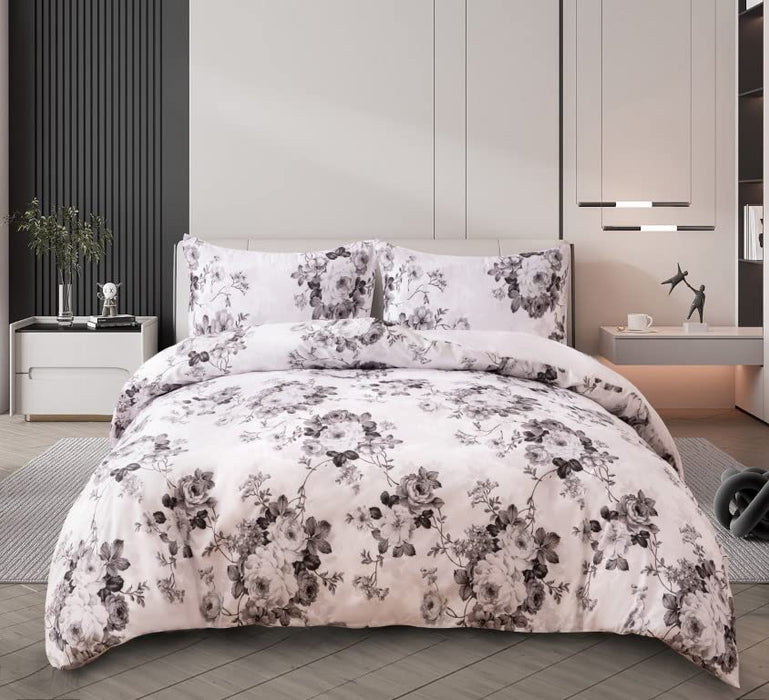 Duvet Cover Set 4 Pcs Polyester-Cotton Quilt Cover Bedding Set With Pillow Cases and Extra Fitted Sheet Included Easy Care