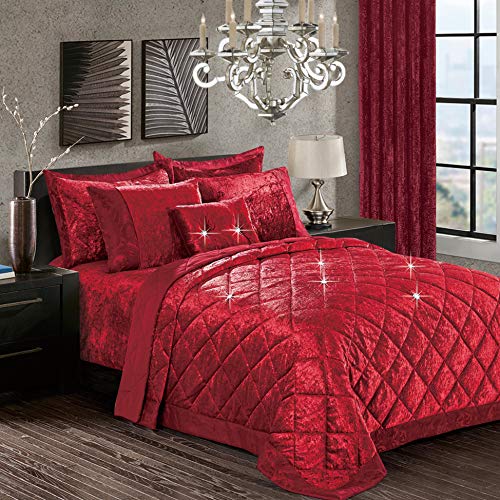 Crushed Velvet Quilted Bedspread Comforter Set 3 Piece Super Soft Bed Throw Diamond with 2 Pillow Cases