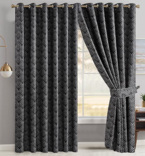 Curtains for Living Room Ring Top/Eyelet 3D Wave Jacquard Curtains Fully Lined Modern Panels for bedroom windows