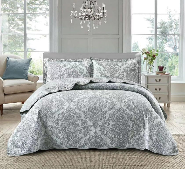Luxury 3 Piece Quilted Printed Bedspread Set Throw Bedding Set Includes Soft Bed Throw Comforter with 2 Pillow Shams Embroidered Machine Wash