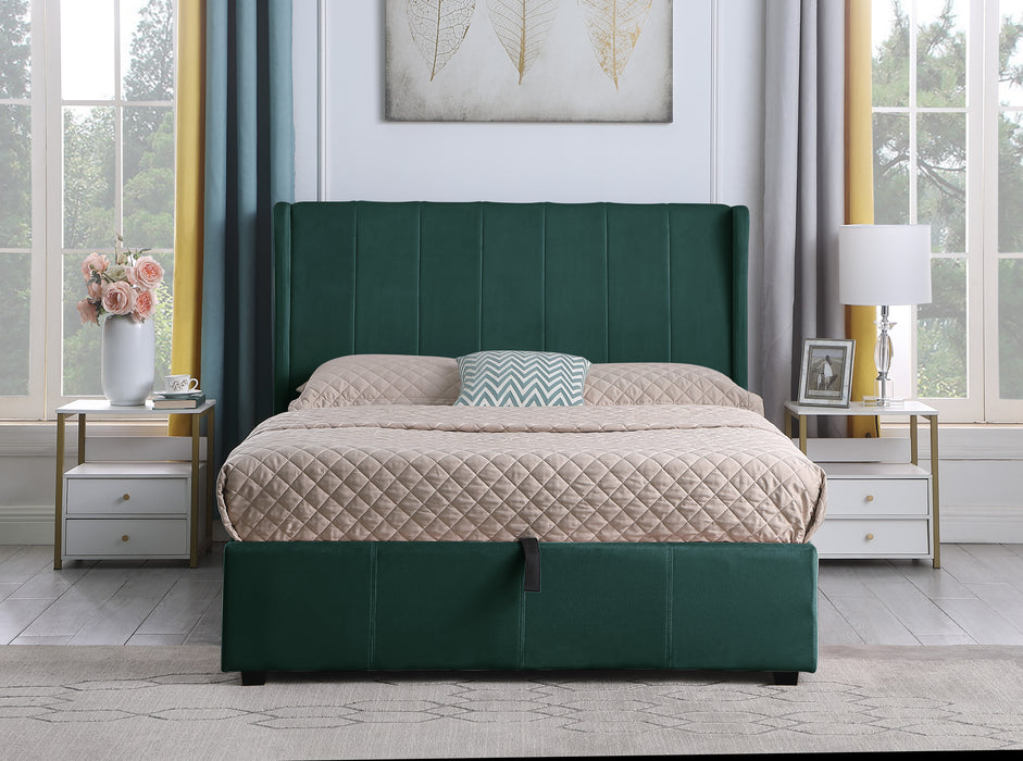 Amelia Plus 5' Storage Bed Green Velvet Fabric
