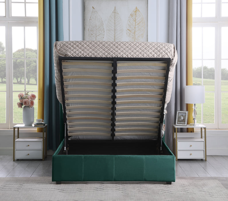 Amelia Plus 5' Storage Bed Green Velvet Fabric