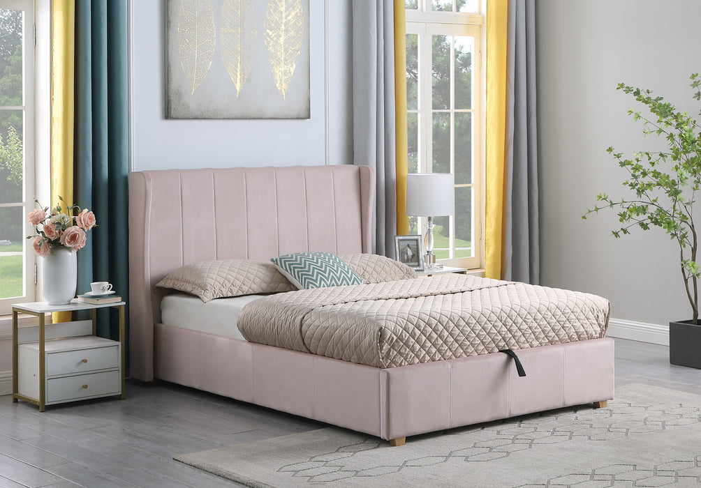 Amelia Plus 4'6" Storage Bed Pink Velvet Fabric