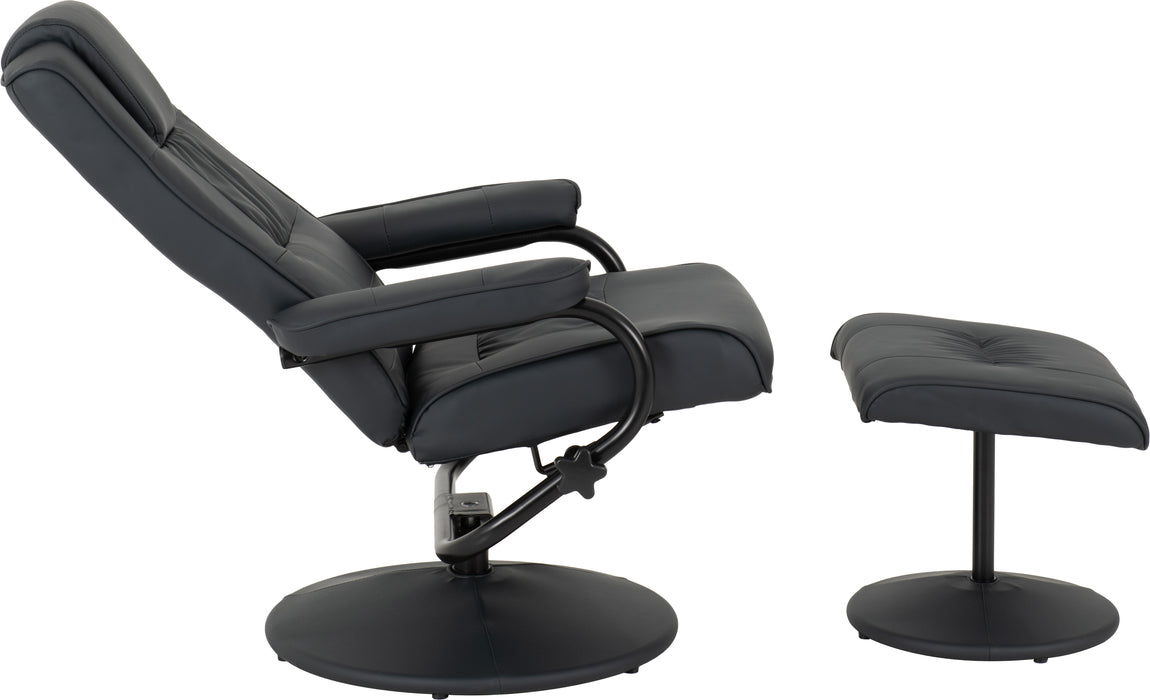 Ascot Recliner Chair & Footstool Midnight Blue Faux Leather