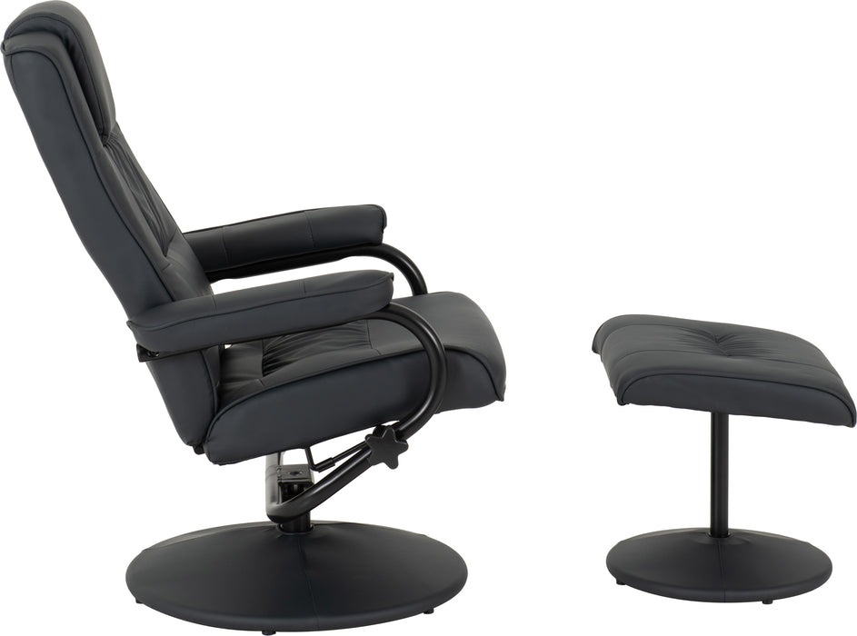Ascot Recliner Chair & Footstool Midnight Blue Faux Leather