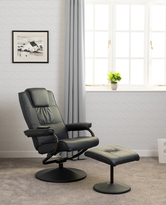 Ascot Recliner Chair & Footstool Midnight Blue Faux Leather