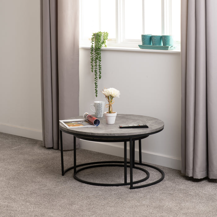 Athens Round Coffee Table Set Concrete Effect/Black