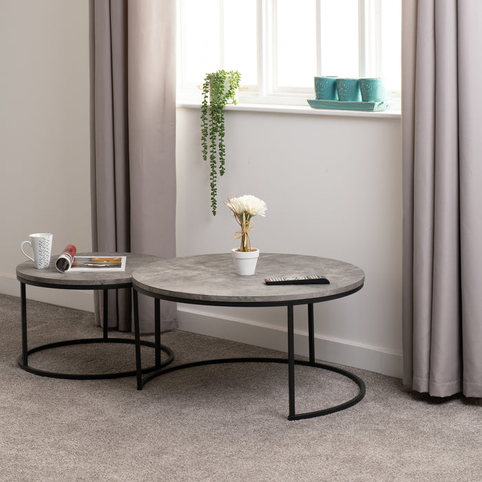 Athens Round Coffee Table Set Concrete Effect/Black