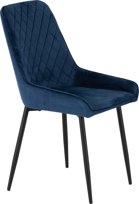 Athens Rectangular Dining Set with Avery Chairs Medium Oak Effect/Black/Sapphire Blue Velvet