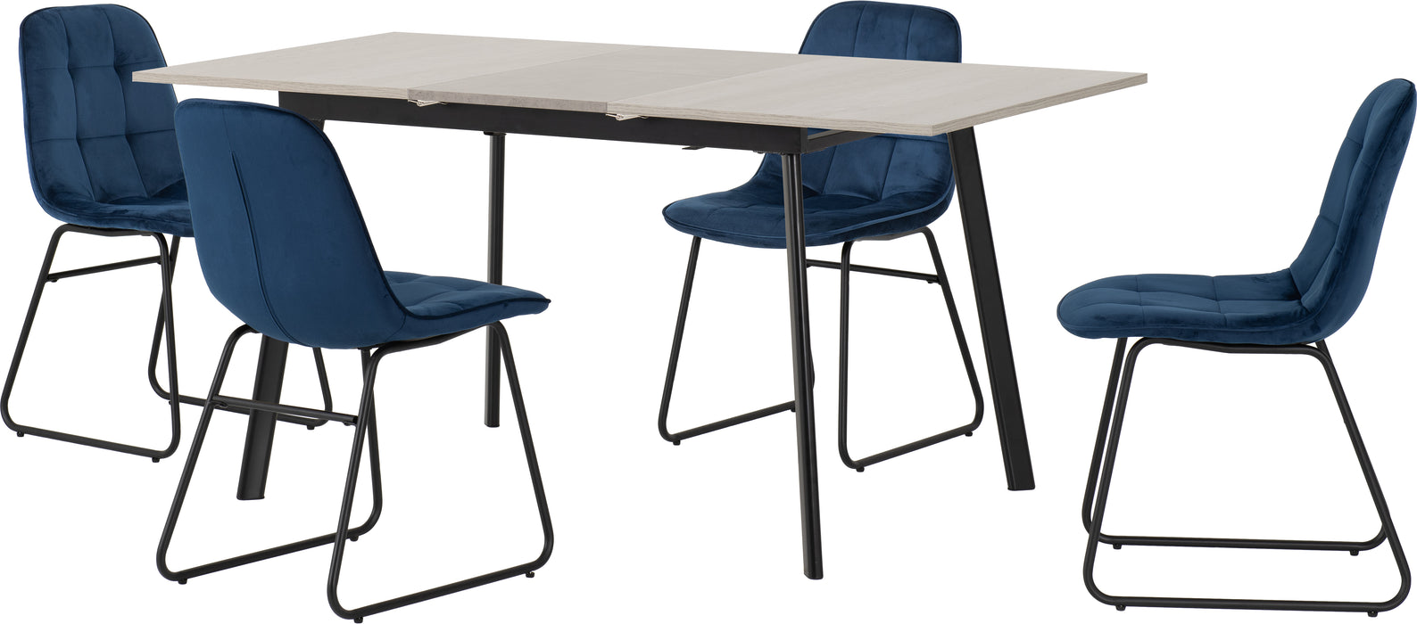 Avery Extending Dining Set with Lukas Chairs Concrete/Grey Oak Effect/Black/Sapphire Blue Velvet
