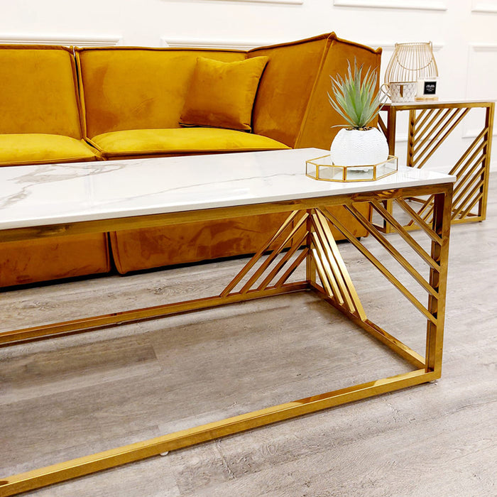 Azure Gold Coffee Table With Polar White Sintered Top