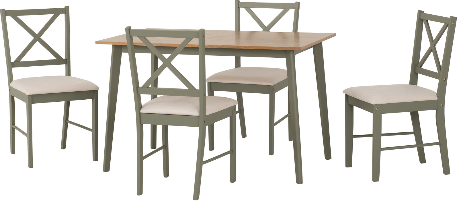 Balfour 1+4 Dining Set Sage Green/Oak Effect/Mink Microsuede