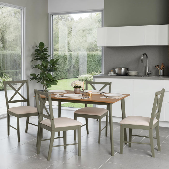 Balfour 1+4 Dining Set Sage Green/Oak Effect/Mink Microsuede