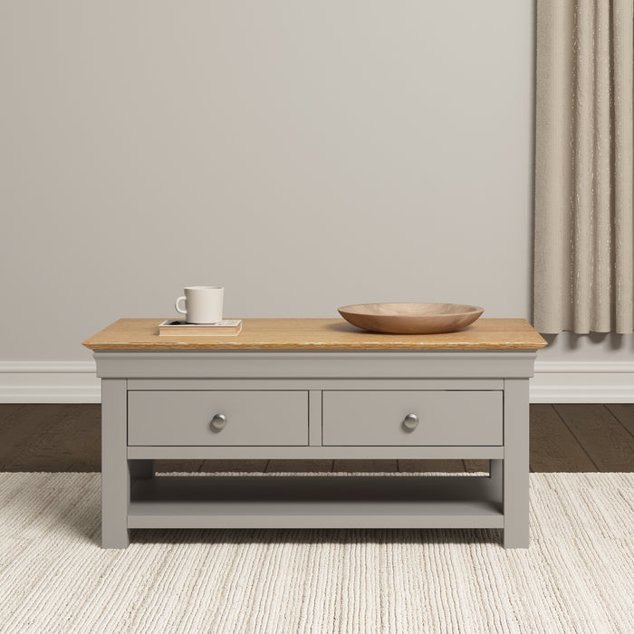 Bordeaux 2 Drawer Coffee Table Pebble Grey/Oak
