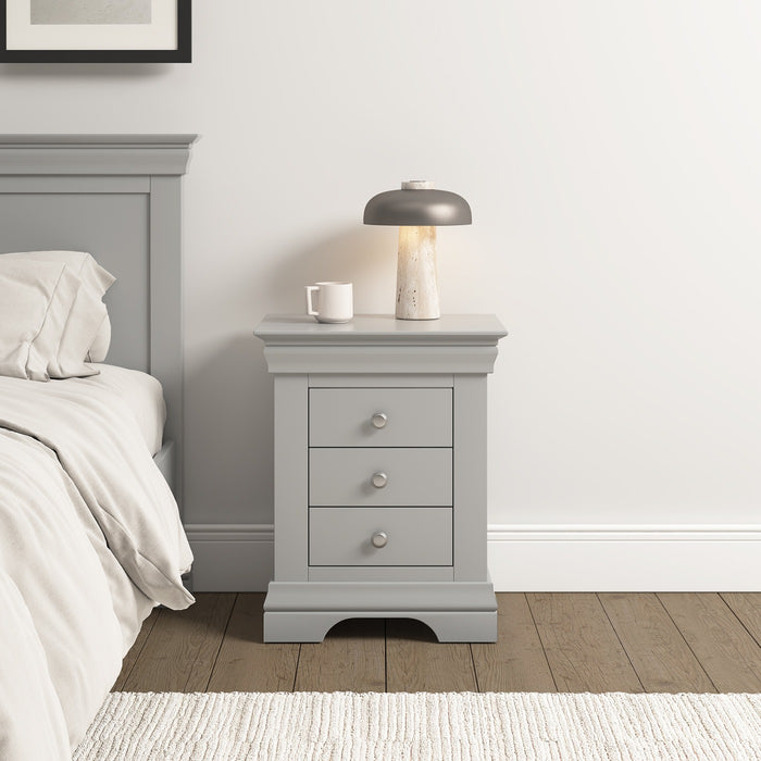 Bordeaux 3 Drawer Bedside Pebble Grey