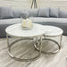 Cato Nest of 2 Short Silver Coffee Tables with Polar White Sintered Stone Tops