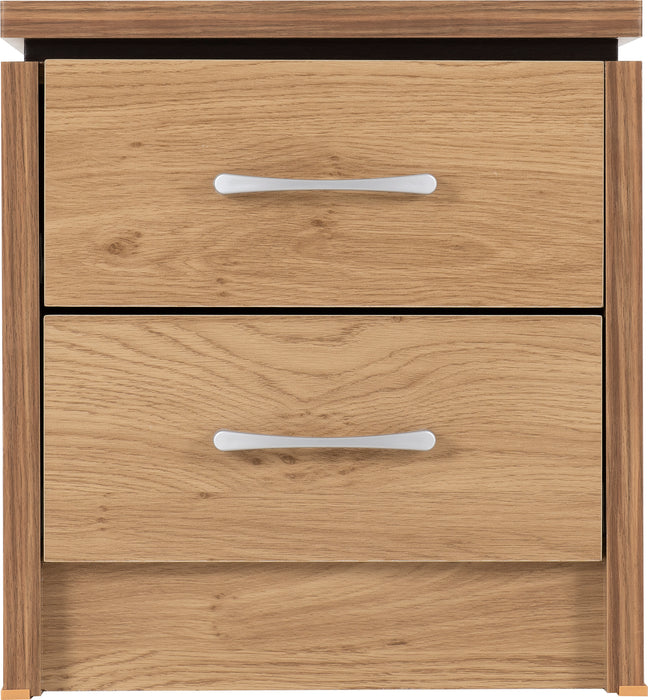 Charles 2 Drawer Bedside Oak Effect Veneer with Walnut Trim