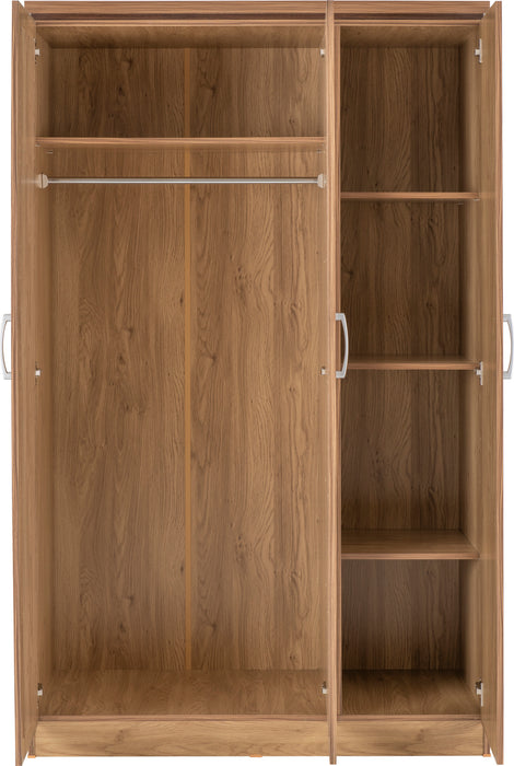 Charles 3 Door All Hanging Mirrored Wardrobe Oak Effect Veneer with Walnut Trim