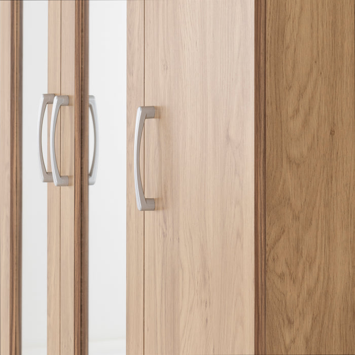 Charles 3 Door All Hanging Mirrored Wardrobe Oak Effect Veneer with Walnut Trim