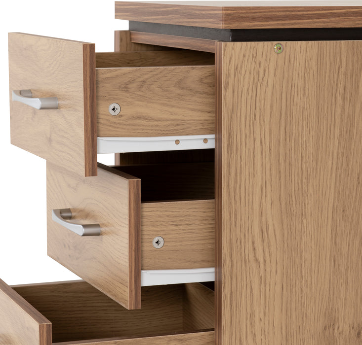 Charles 3 Drawer Bedside Chest Oak Effect Veneer with Walnut Trim