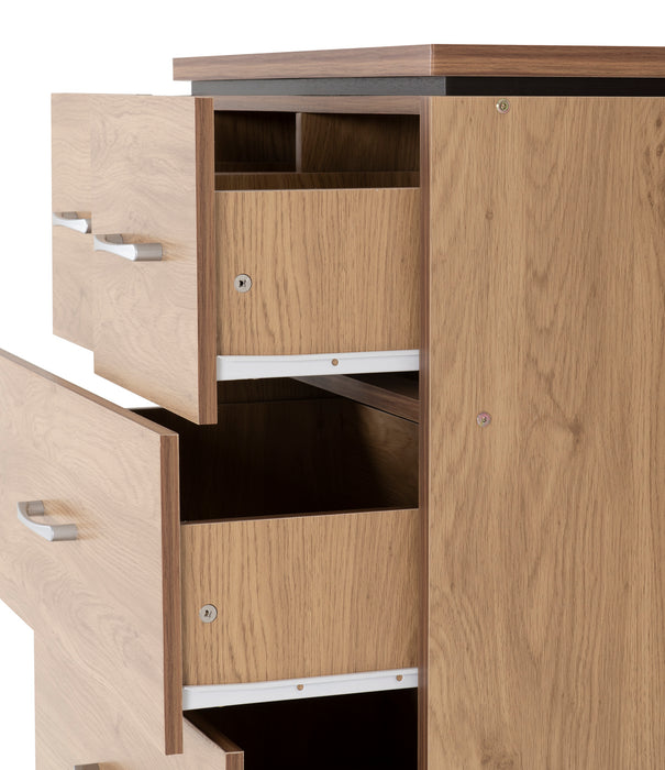 Charles 3+2 Drawer Chest Oak Effect Veneer with Walnut Trim