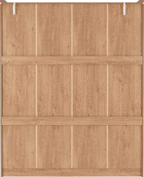 Charles 4 Door 2 Drawer Mirrored Wardrobe Oak Effect Veneer with Walnut Trim
