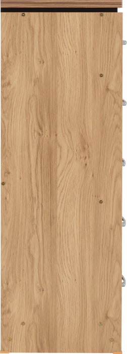 Charles 5 Drawer Narrow Chest Oak Effect Veneer with Walnut Trim