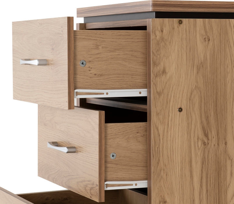 Charles 5 Drawer Narrow Chest Oak Effect Veneer with Walnut Trim